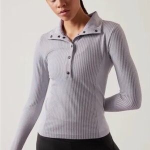 Athleta Striped Snap Front Top